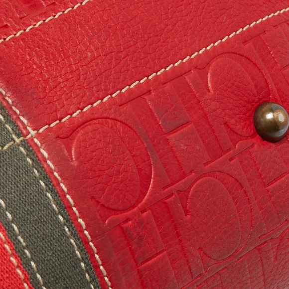 CH Carolina Herrera Red Monogram Leather Andy Boston Bag - Picture 10 of 17